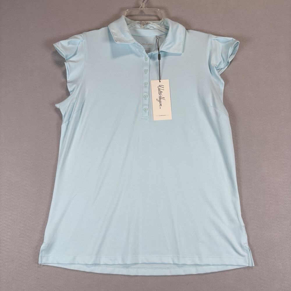 Walter Hagen Lady Hagen Women's Medium Powder Blue Ruffle Sleeve Golf Polo NWT